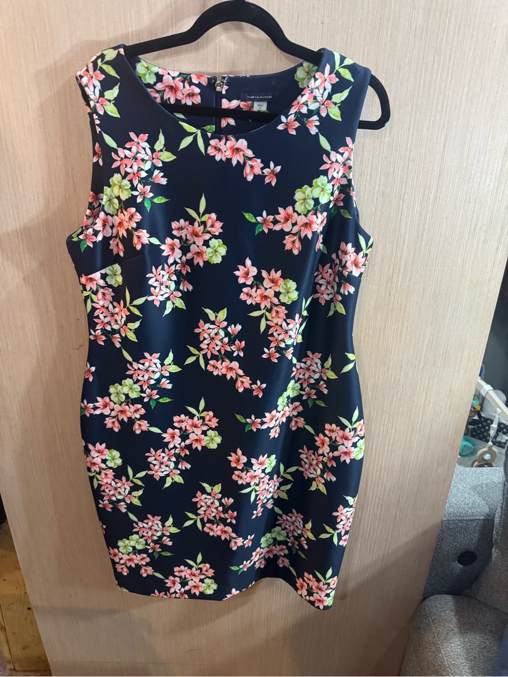Tommy Hilfiger Sleeveless Navy Floral Dress - Pink & Green Bloom Size 16
